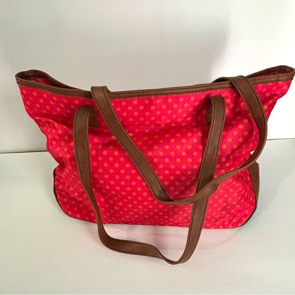 GAL Red Polka Dot Tote Bag with Brown Accents - Picture 2 of 5